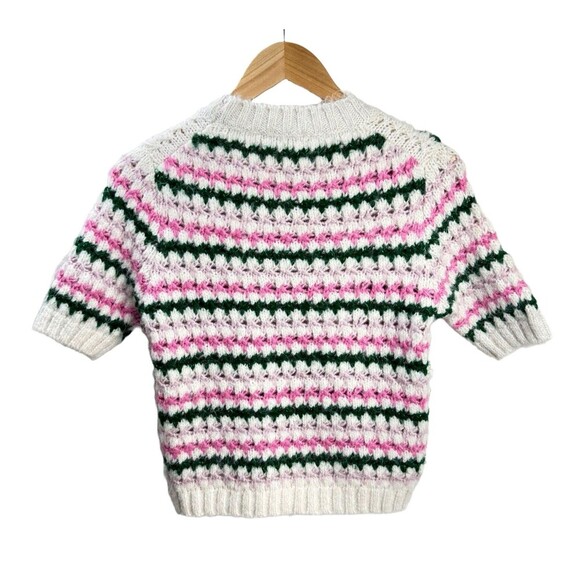 Zara Short Sleeve Sweater Womens Small Pink Green White Fuzzy - Picture 6 of 10